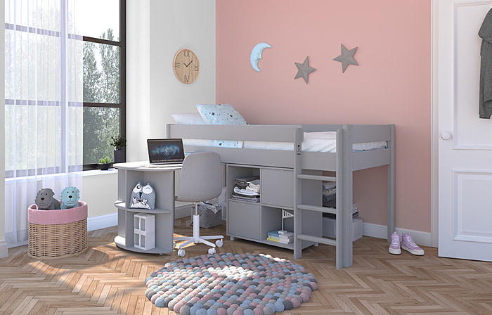 Uno Grey Midsleeper With Pull Out Desk And Cube Unit