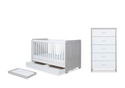 Ickle Bubba Pembrey Cot Bed, Under Drawer, Cot Top Changer, Tall Chest