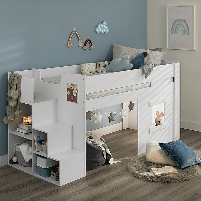 Flair Marlowe Mid Sleeper Bed with Steps and Storage White
