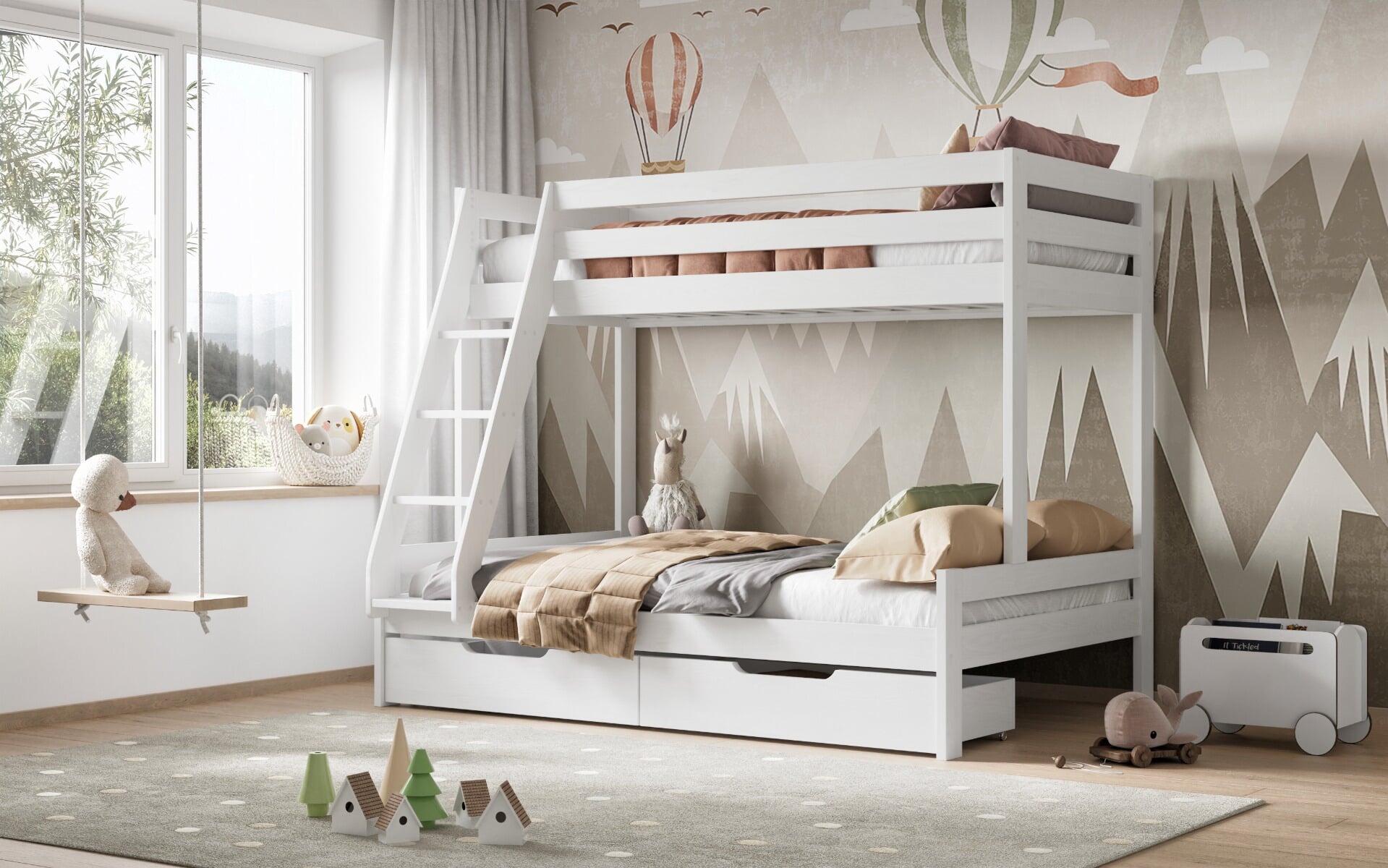 Noomi Nora Solid Wood Triple Bunk Bed White FSC Certified