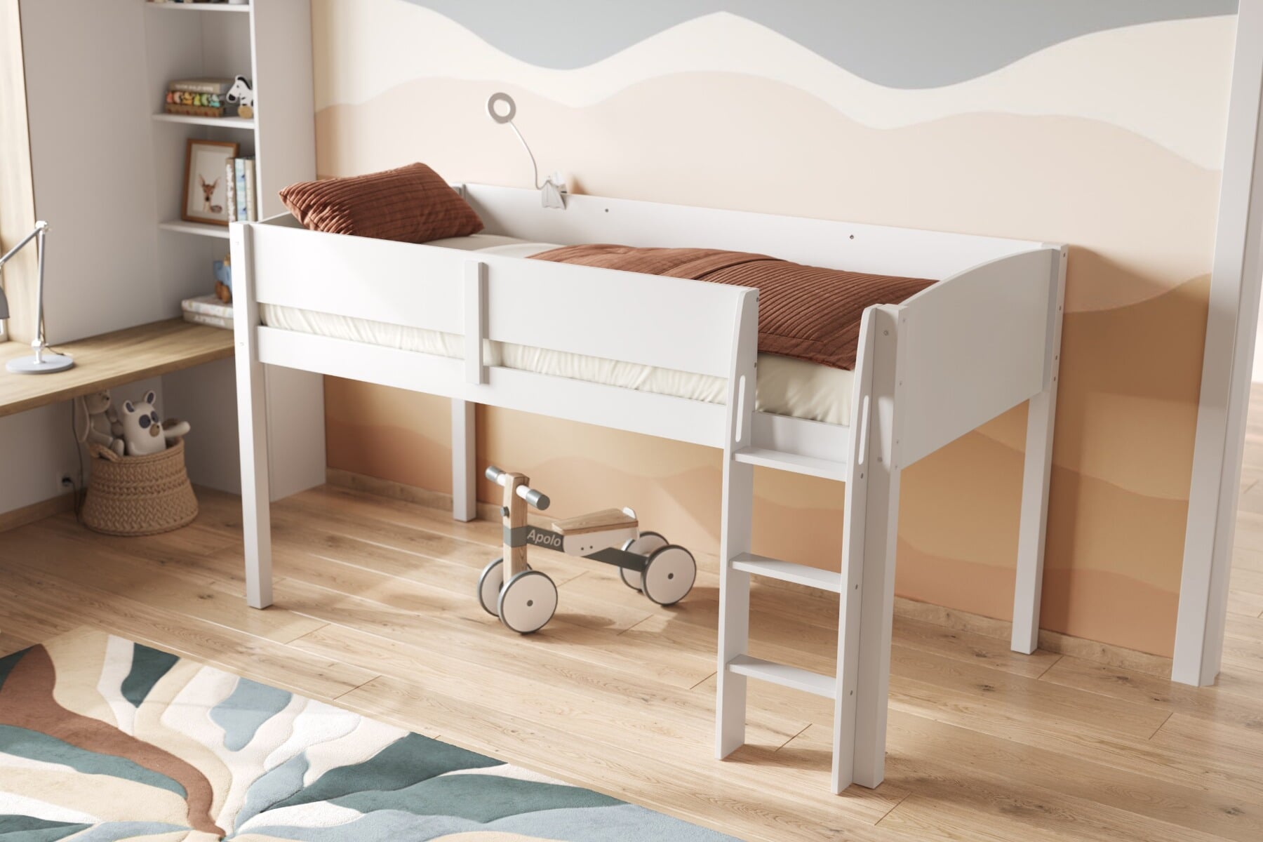 white wooden mid sleeper bed