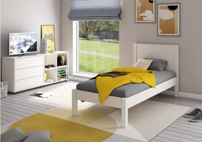 Stompa Classic Low End Bed Frame Available in White or Grey Solid pine and mdf construction Pine slatted base
