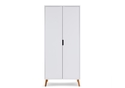 Scandinavian style white double wardrobe with 2 hanging rails and shelf and natural finish angled legs.