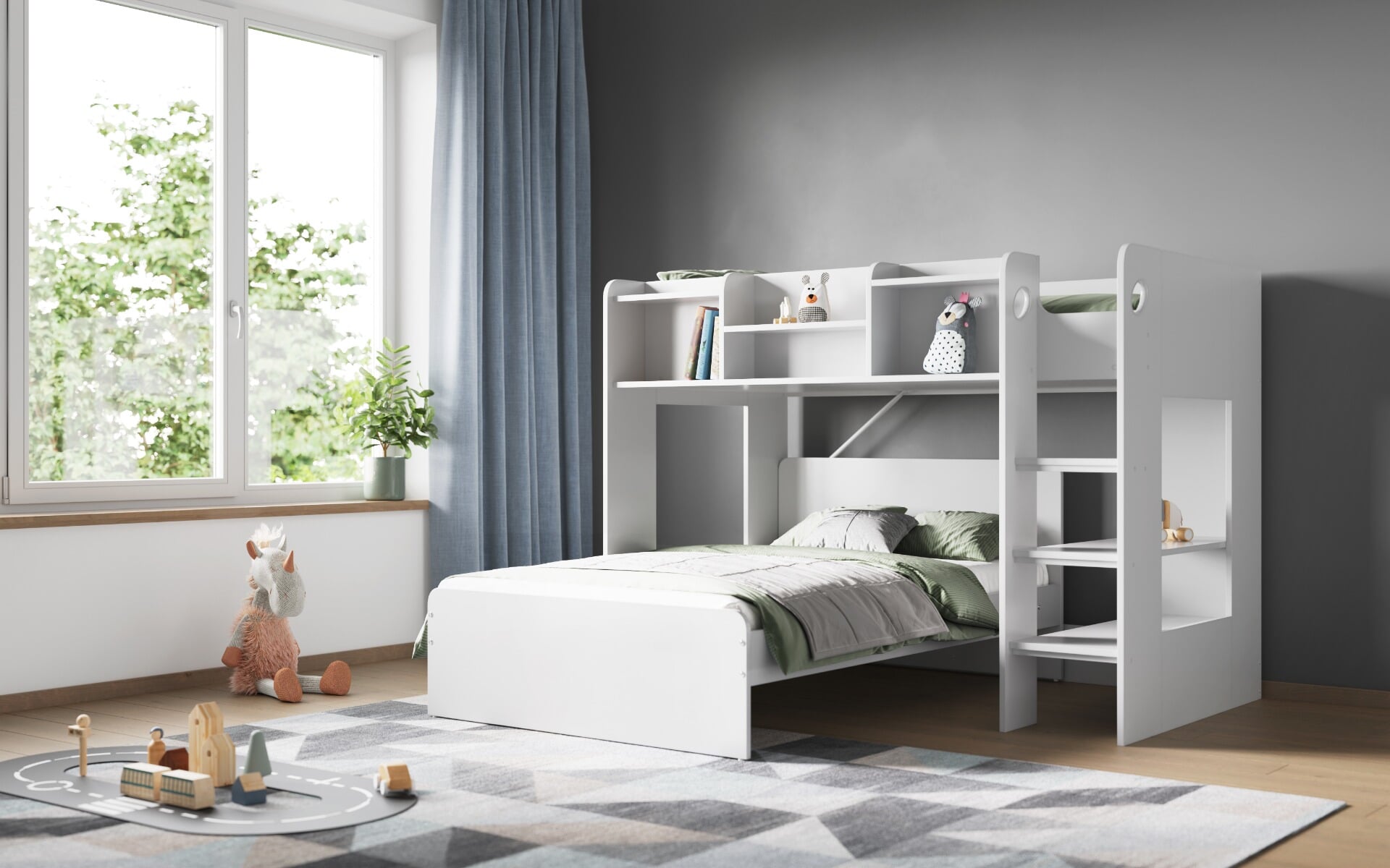 L shaped bunk beds for small shop rooms
