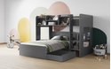 Flair Wizard L Shaped Triple Bunk Bed with Shelves in Grey