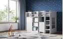 white junior highsleeper with storage and desk
