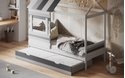 White and Grey Woodland House Bed With Trundle