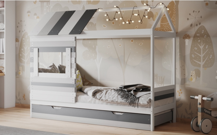 Flair White and Grey Woodland House Bed With Trundle