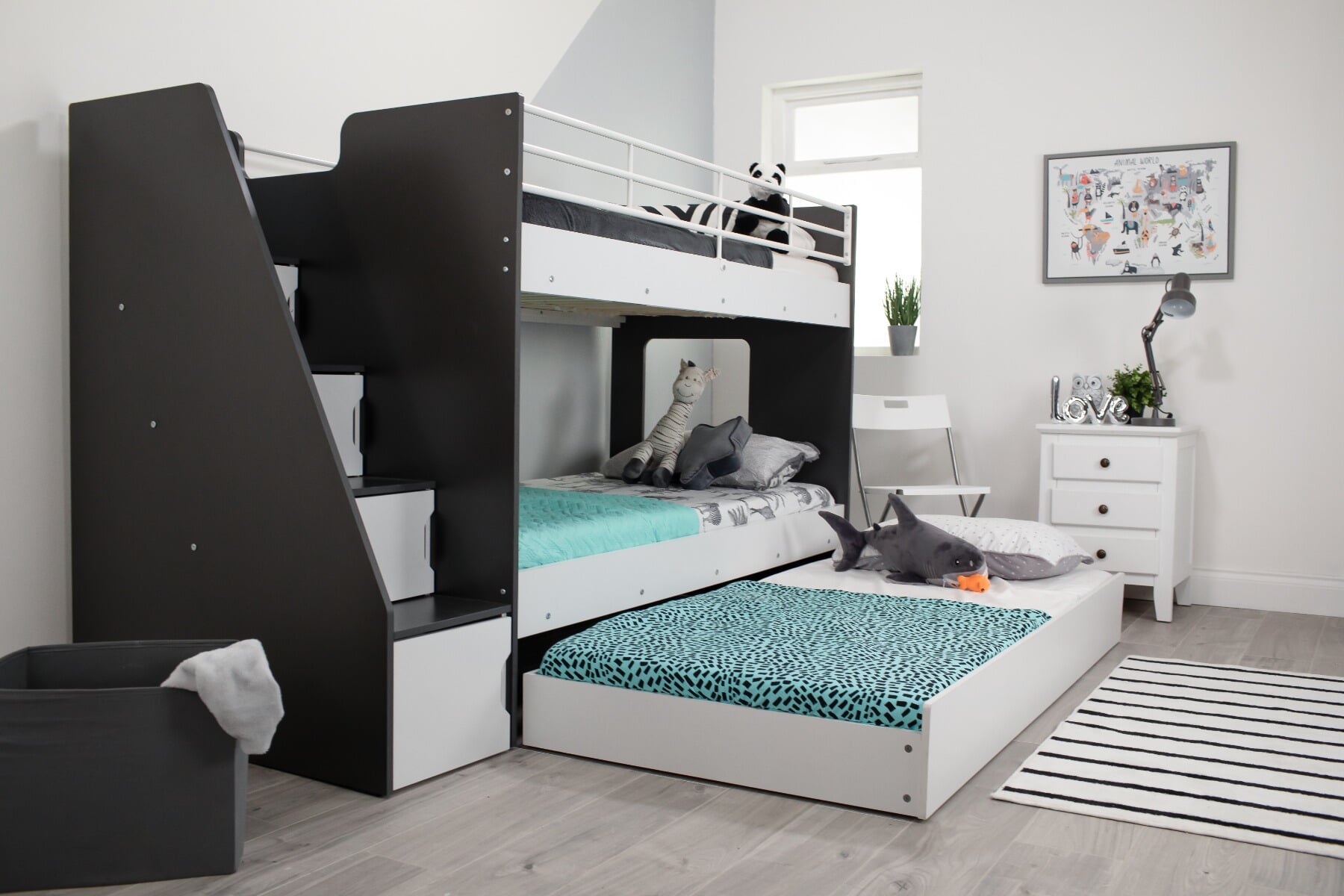 Double single bunk bed with trundle store