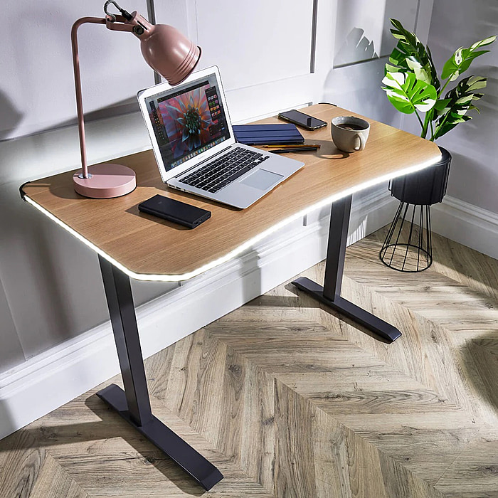 X Rocker Oka Office Desk Oak Effect - LED Lighting & Wireless Charging - 140x60
