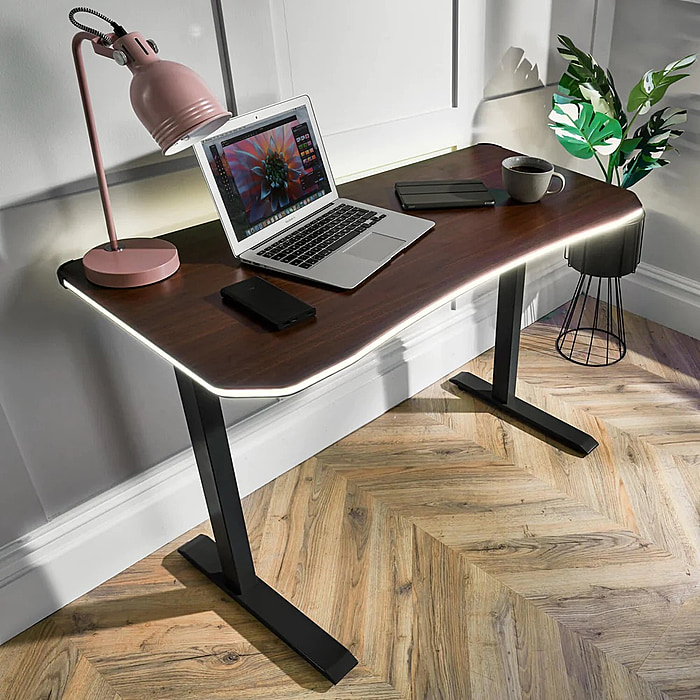X Rocker Oka Office Desk Walnut Effect - LED Lighting & Wireless Charging - 140x60
